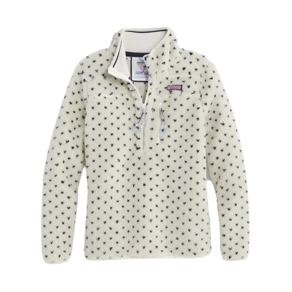 Vineyard Vines Birdseye Supershep Fleece Half Zip Pullover Womens Large White